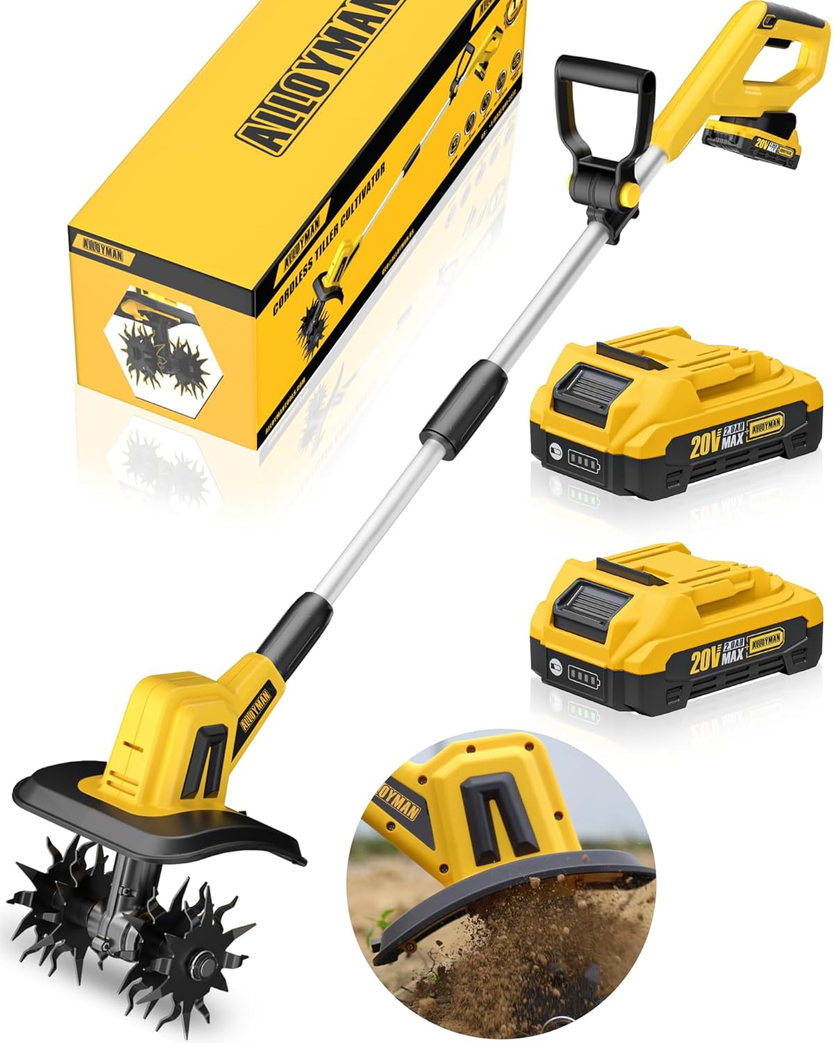 Alloyman 20V Cordless Tiller Cultivator