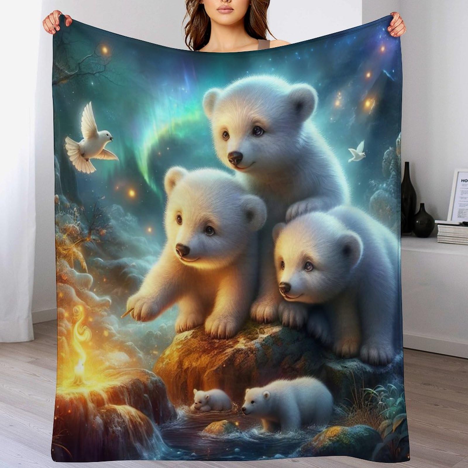 Couverture en flannel épaisse ours plaid canapé doux chaud lit 100x130cm