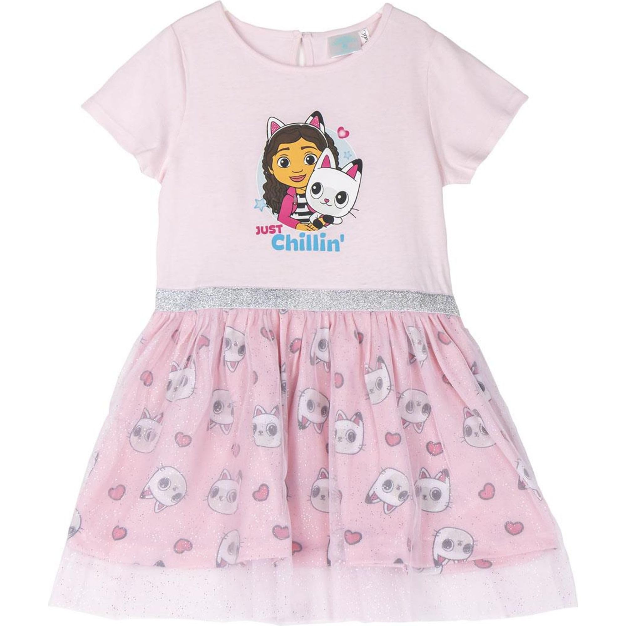 CERDÁ LIFE'S LITTLE MOMENTS Gabby's Dollhouse Children's Dress - Beige and Pink - Size 5 Years - Made with 100% Cotton 145 GSM - Printed with Gabby and Panty Paws - Original Product Designed in Spain