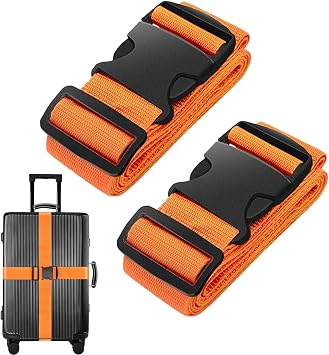 Luggage Straps for Suitcase Heavy Adjustable Suitcase Straps with Quick Release Buckle Suitcase Identifier Bands for Travel Case Non-Slip Travel Belt Travel Accessories Orange, 2pcs