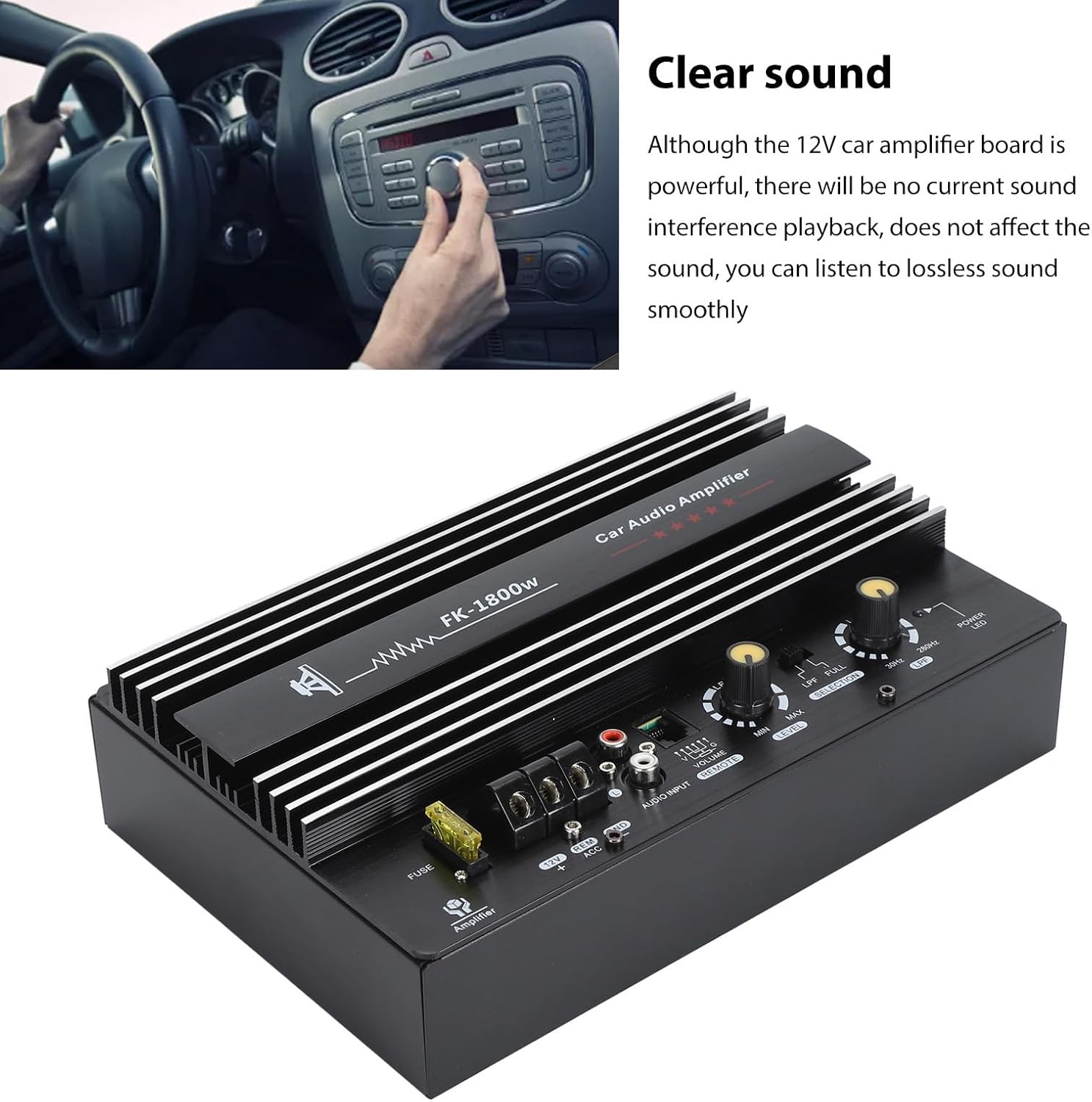 Car Audio Amplifier Board, 12V 1800W high Power Amplifier amp Board, Clear Sound, Car Subwoofer Amp, for 8‑12 Inch Car Speaker, Aluminum Alloy