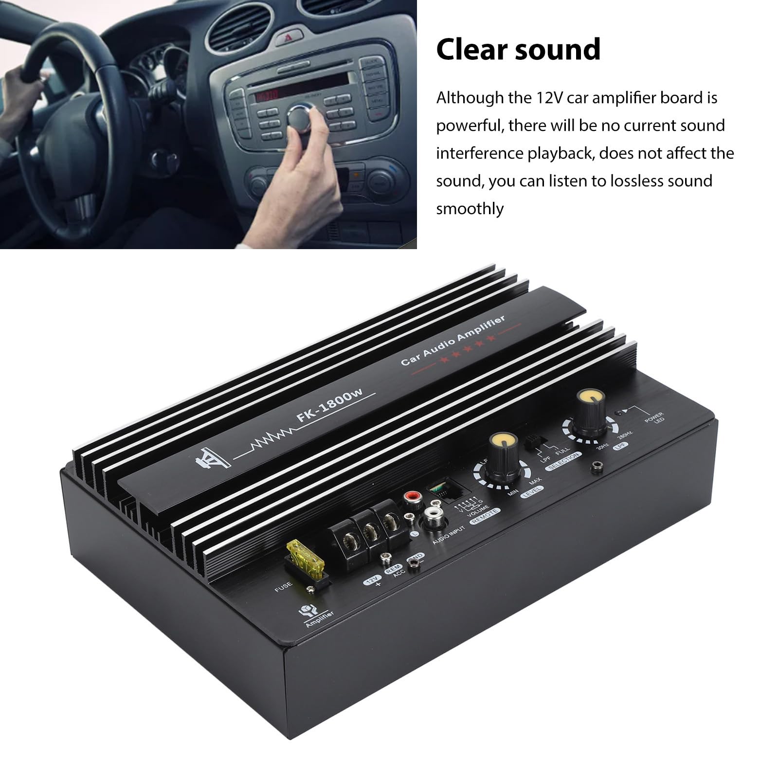 12V 1800W Car Audio High Power Amplifier Board, Powerful Bass Subwoofer Board, Exposed Amplifier Board with Cooling for 8 to 12 Inch Woofer Dual Voice Coil Speakers