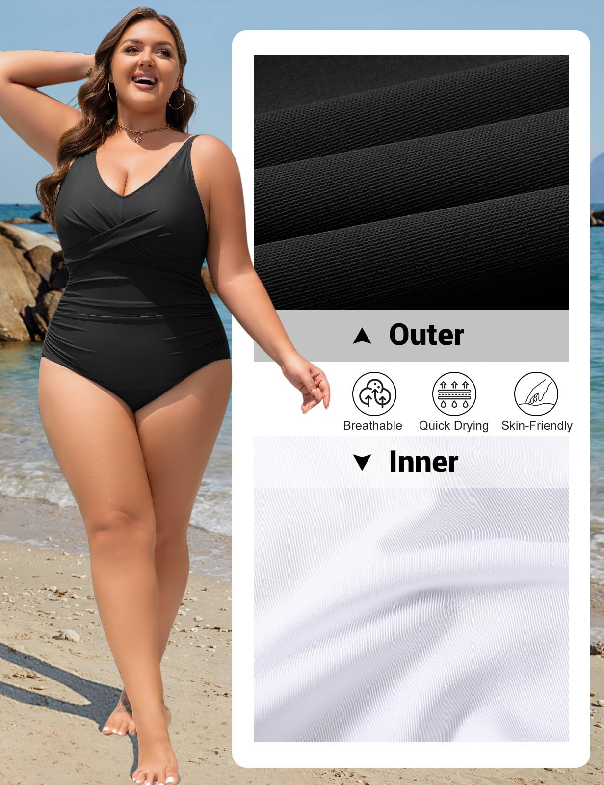UMIPUBO Costume da Bagno Donna Intero Taglie Forti Costume Piscina Scollo a V Push Up da Mare Sexy Interi Imbottito Reggiseno Controllo della Costumi Un Pezzo