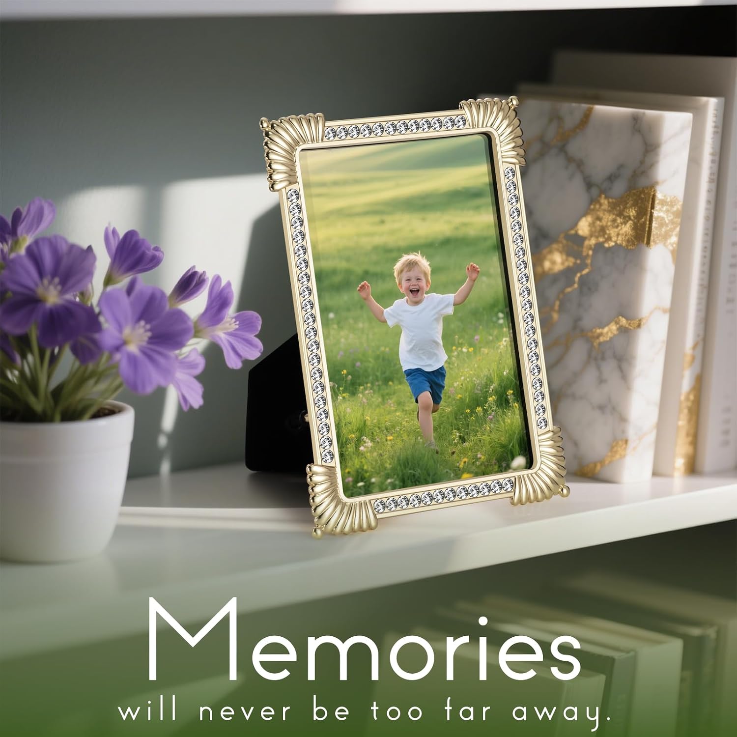 Metal Picture Frame 4x6 Photo Frames with High Definition Glass Front Gift Ideas Tabletop Home Decorative,Rhinestone,Gold