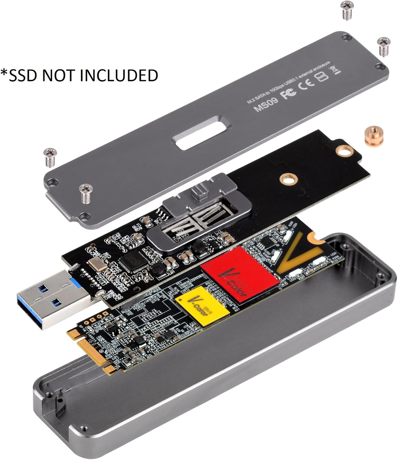 SilverStone Technology M.2 SATA SSD to USB 3.1 Gen 2 Enclosure with Retractable Aluminum USB Type-A Housing in Charcoal Gray MS09C