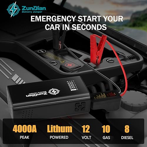 Miniatura 3 de Arrancador de salto con compresor de aire, batería portátil de 4000 A, inflador digital de neumáticos de 150 PSI, paquete de energía de batería de