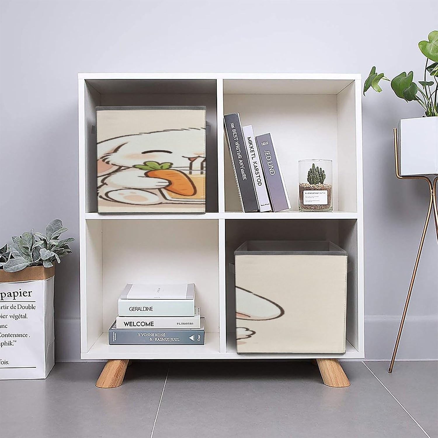Cartoon Rabbit Fabric Bins Storage Basket Square Baskets | Storage Bin with Double Handles,Cube Collapsible Organizers for Organization,Closet,Shelves,Offices