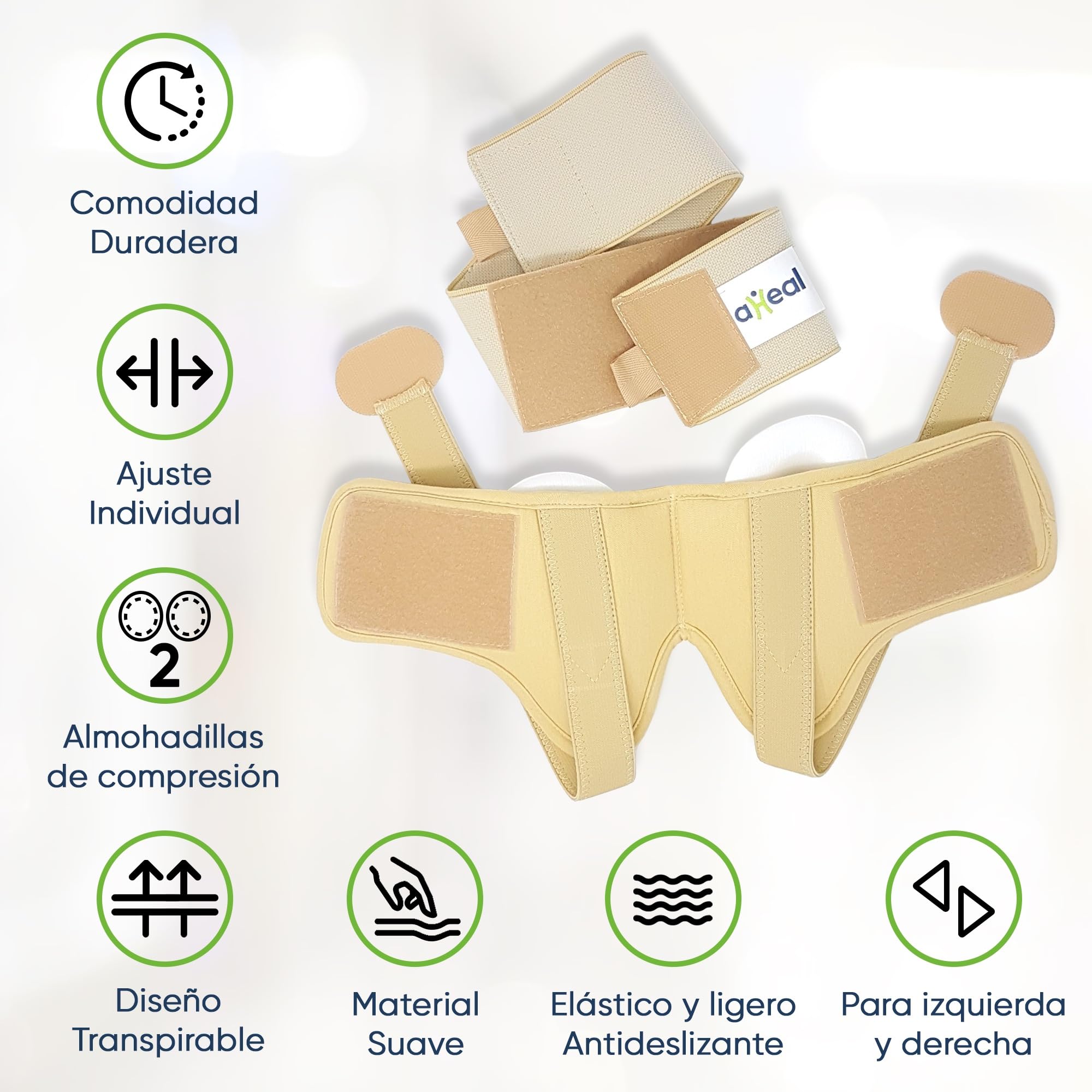 aHeal Braguero hernia inguinal hombre y faja hernia inguinal hombre - Cinturón Soporte Doble Correa Compresión Ajustable, Alivio Dolor Ingle - Tamaño 2: 89.5-97 CM; 35-38.1", Piel