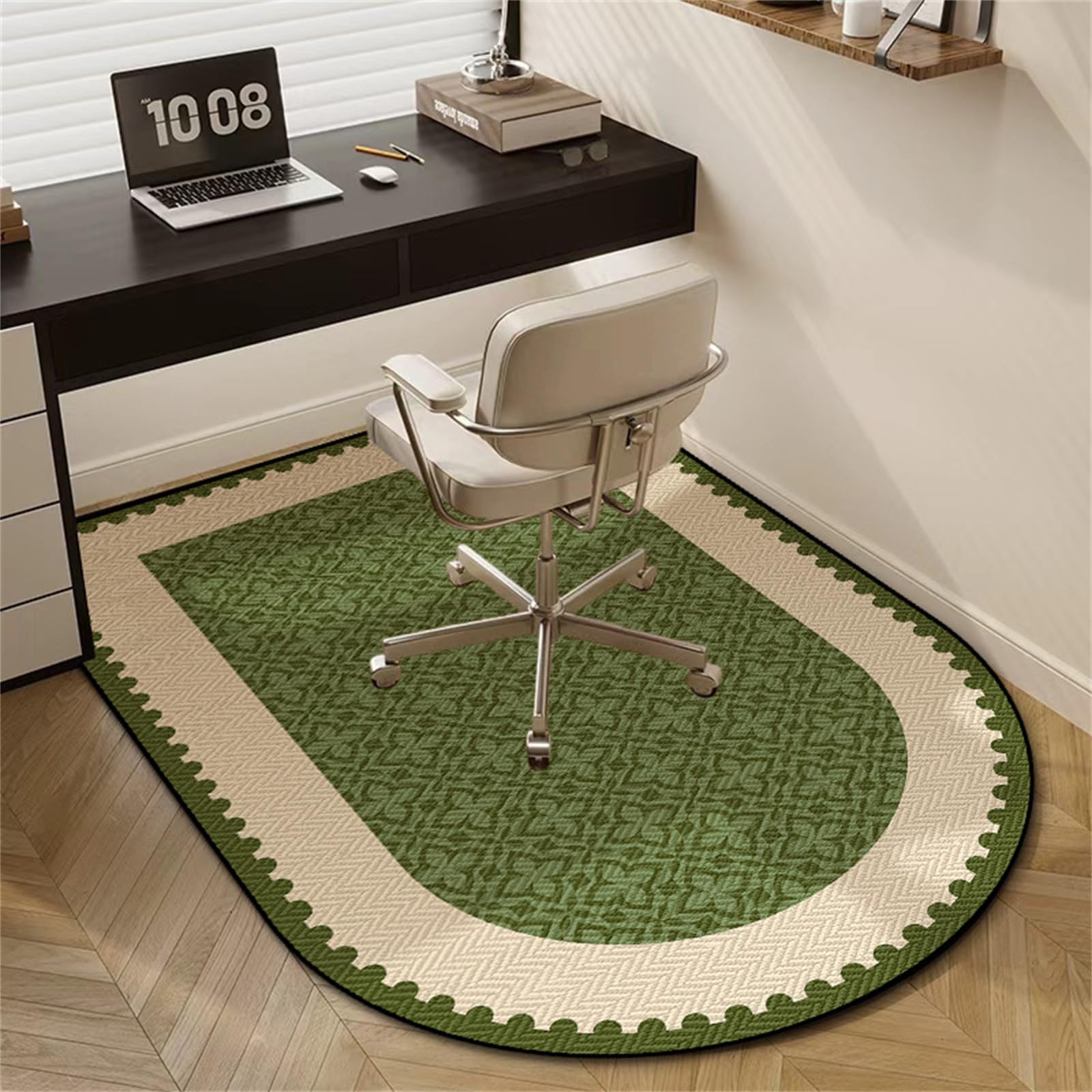 Odot Green Office Chair Mat for Carpeted and Hardwood Floor Protector, Fleece Thick Non-Slip Modern Computer Gaming Rolling Chair Desk Mat Protection Carpet for Wooden Floors (Green4,60x90cm)