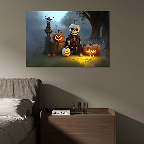 Vista 14 de BANHUA1 Decoración de pared de calabaza de Halloween, lienzo, arte de pared, pósteres para decoración del hogar, arte de pared, impresiones en HLW1