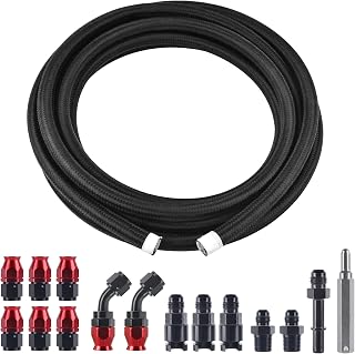 EVIL ENERGY 6AN 3/8" PTFE LS Swap EFI Fuel Line Fitting Kit, E85 Nylon Braided Fuel Hose 25FT Black & Red