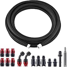 EVIL ENERGY 6AN 3/8" PTFE LS Swap EFI Fuel Line Fitting Kit, E85 Nylon Braided Fuel Hose 25FT Blcak & Red