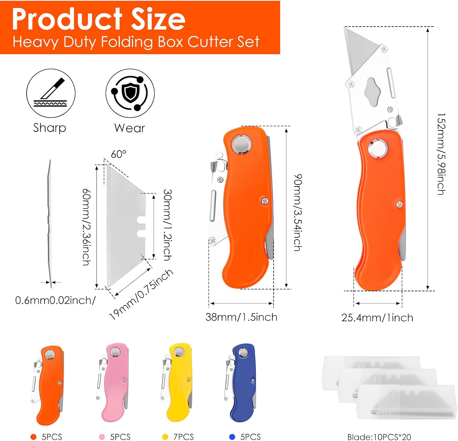 22 Pack Folding Utility Knife with 178Pcs Blade Box Cutter for Home Office Warehouse Carton Knife Box Opener Small Cardboard Cutter with Waist Clip(22 Pack with Blades)