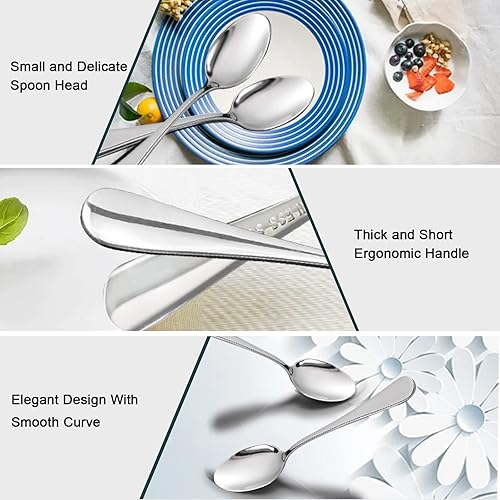 Miniatura 4 de Demitasse Café Expreso, Mini café Cuchara, Acero inoxidable 1810 Pequeño cucharas para cucharas de postre, té, 6, Plateado