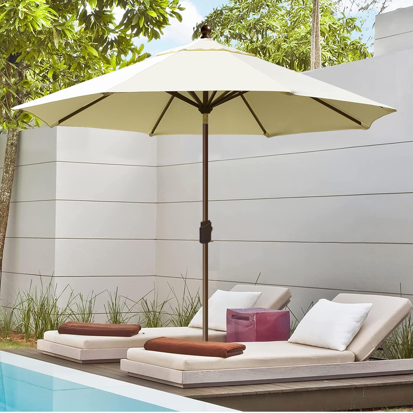 EliteShade USA 10-Year-Non-Fading 10Ft Market Patio Umbrella, UPF 50+ UV Protection Performance Sun Umbrella, Heavy Duty Commercial Grade Outdoor Table Umbrella with Crank & Tilt, Windproof Vented Top for Garden