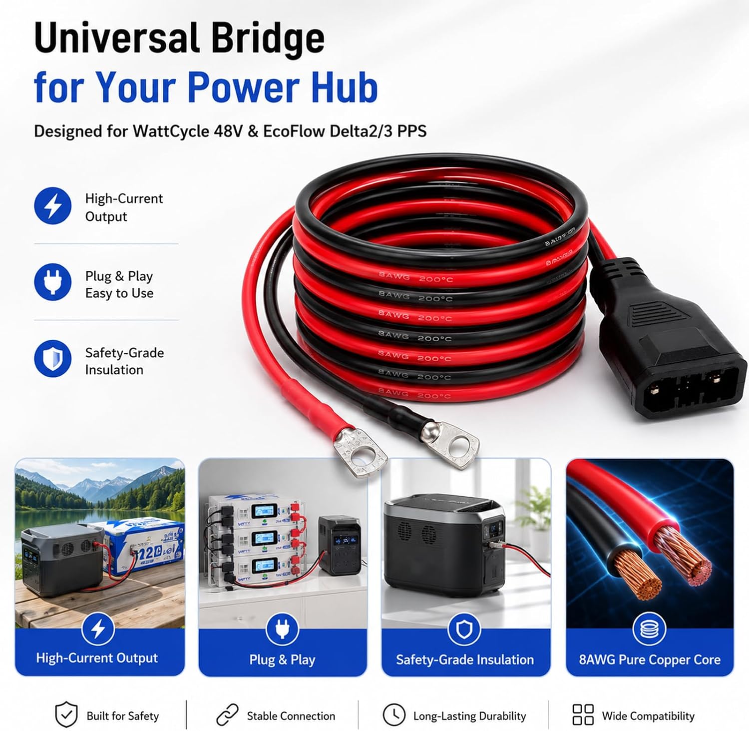 50A Extension Cable 8AWG, PPS Expansion Adapter Cable