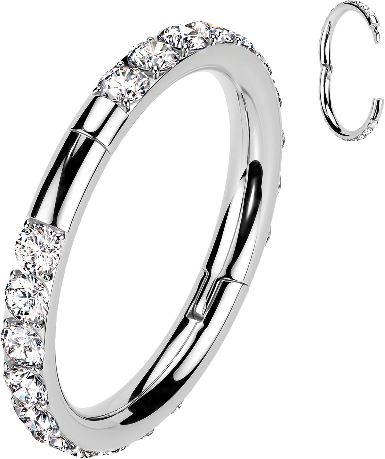 Body Candy 16G Implant Titanium Hinged Segment Ring Seamless Cartilage Forward CZ Double Sided Nose Hoop