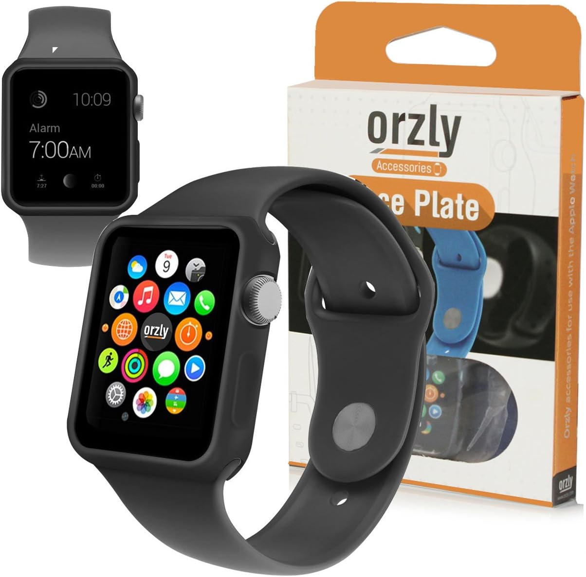 Orzly® - FlexiCase FacePlate for APPLE WATCH (42mm) - Protective Flexible Silicon Gel Case in BLACK - Retail Packed & Designed by Orzly® specifically for use with the APPLE WATCH (For 42mm Version of All 2015 Models - BASIC / SPORT / EDITION)