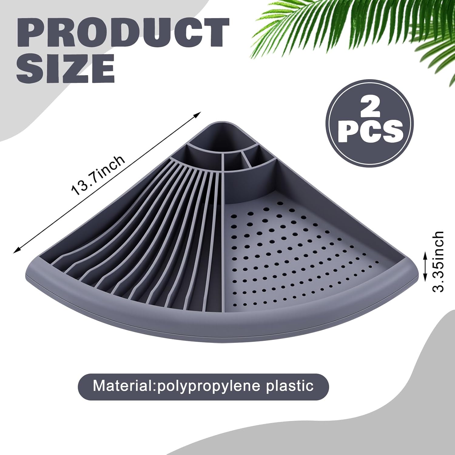 2 Pack Gray Corner Dish Racks Organizer Triangular Sink Counter Drying Rack Plastic Corner Dish Utensil Holder for Plates Bowls Utensils Knives Space Saving Kitchen, 13.7 × 13.7 inch
