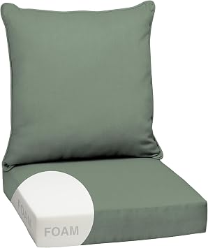 Arden Outdoor Deep Seat Cushion Set, Foam, 24x24, Sage Green Texture