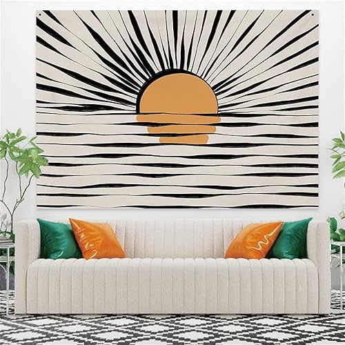 Miniatura 3 de Tapiz de mediados de siglo, diseño de amanecer oceánico, bohemio, vintage, para pared, fantasía, retro, de los años 70, amanecer y atardecer,