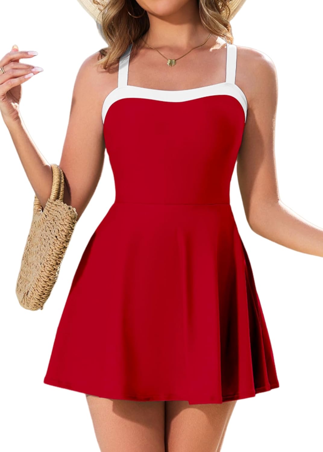 Women’s One Piece Swimdress Swimsuits for Women Tummy Control Swim Dress