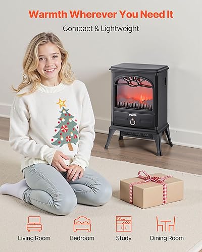 Miniatura 2 de VEVOR Chimeneas independientes de 22.8 pulgadas, calentador eléctrico portátil de 1500 W, 5120 BTU, con protección contra sobrecalentamiento, llamas