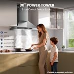 30-inch Wall Mount Range Hood, 900 CFM Full Copper Motor | Ducted/Ductless Kitchen Vent Hood with Triple Smart Controls (Gesture/Remote/Touch), Tunable LED Lighting, Stainless Steel