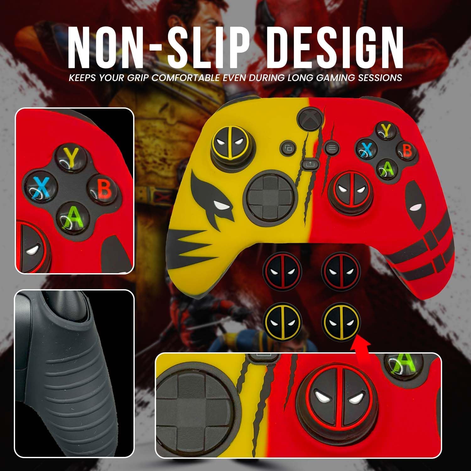 ElitePlay Dpool vs Wolve Anti-Slip Silicone Cover Skin for Xbox Controller With 2 Sets Thumb Grips