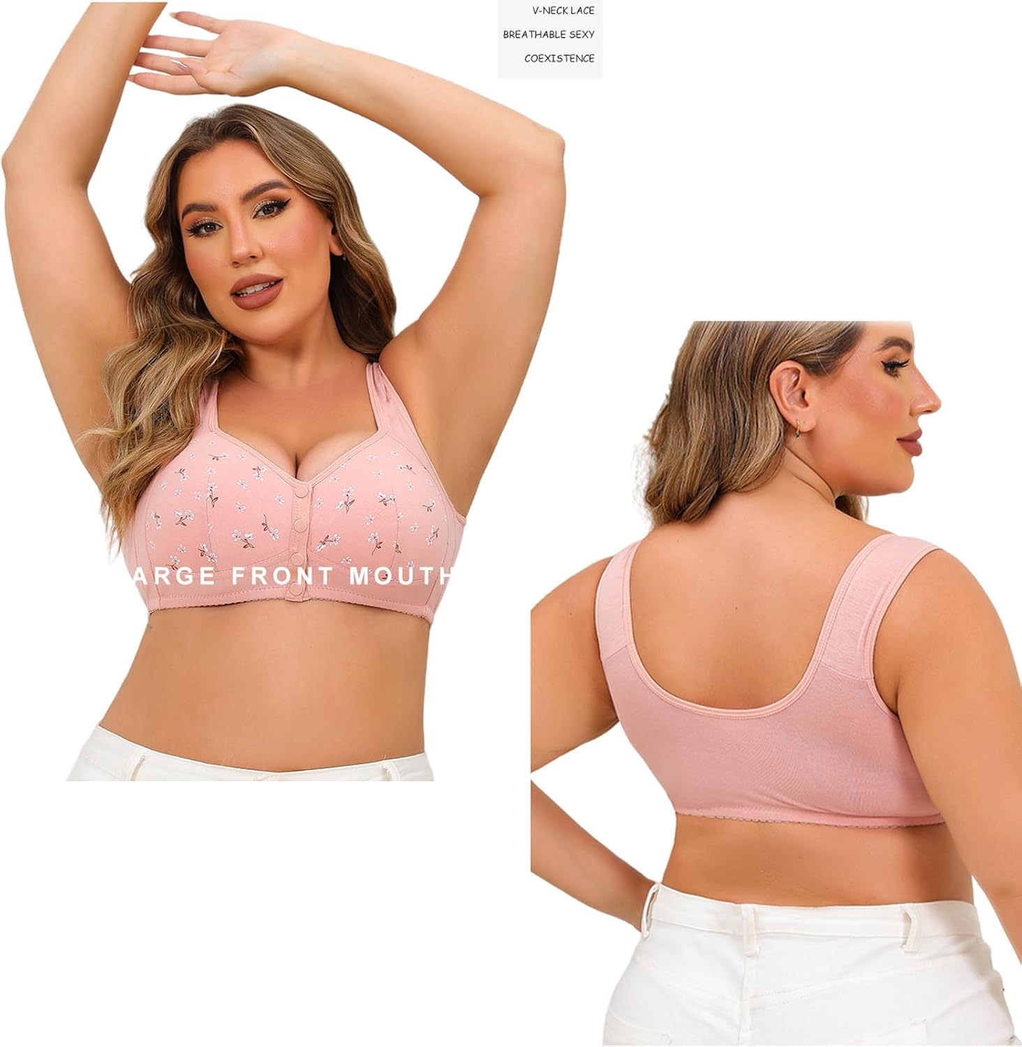 Daisy Bras for Older Women Floral Plus Size Bra Wireless Front Closure Bras for Senior Daisy Comfort Tshirt Bra - Image 3