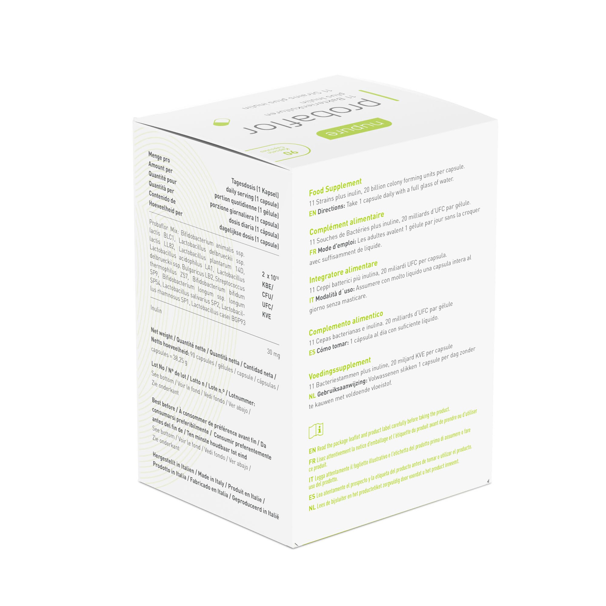 Nupure Probaflor 90-90 cápsulas + Inulina - 11 cepas - Gastrorresistente - Complejo de cultivo con bacterias ácido lácticas y bifidobacterias - Suministro para 3 meses