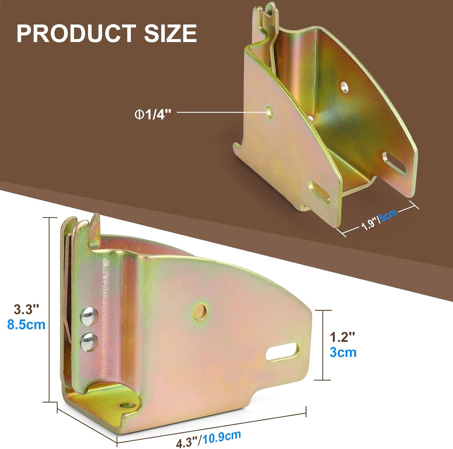 10 Packs E-Track Wood Beam End Socket, E Track Accessories Wood Beam Brackets Fit for 2x4 2x6 in Cargo, Truck, Trailer, Storage Lumber Bracket Tie-Down Systems, Shelf Brackets (Gold)