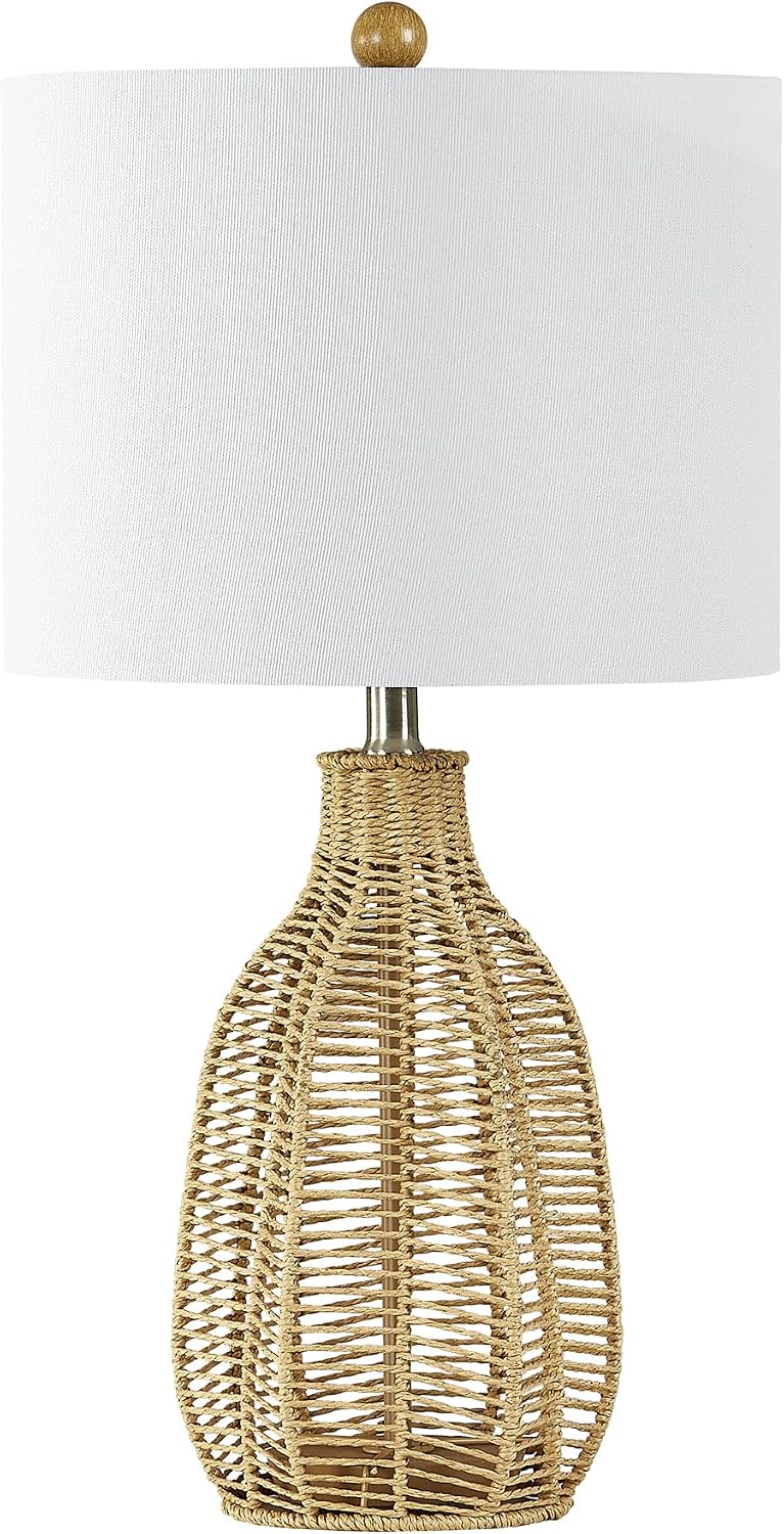 Maxax 25" Boho Rattan Table Lamps for Bedroom, Farmhouse Bedside Lamp with White Shades, Natural Nightstand Lamp for Living Room