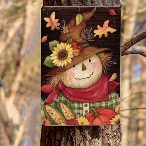 Miniatura 8 de Cartel de metal creativo de otoño espantapájaros para jardín, pintura de hierro forjado, decoración de pared para el hogar, regalo para familiares y
