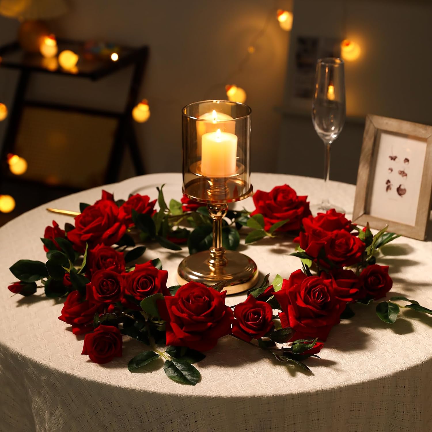 Rose Vine Artificial Flower Garland Fake Hanging Rose Ivy Plants 6ft for Wedding Home Party Garden Arrangement Decor Pack of One (Red)