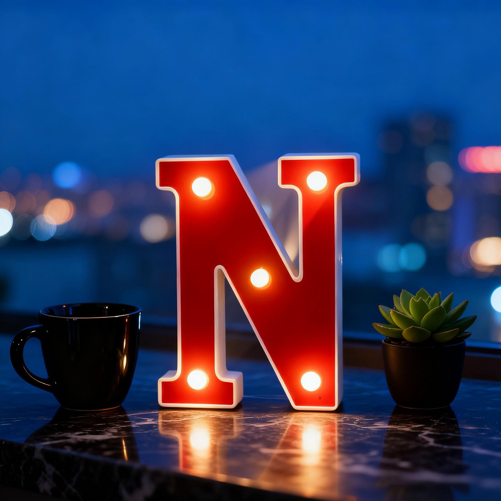 Letter N Sign Lights Battery Powered Decoration Table Lamp Red LED Night Light for Photography Studio Props, Internet Celebrity Check-In Shop Scenery, Balcony Leisure Area(6.26"*5"*1.18") — image 1
