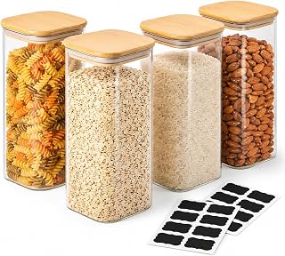 JMIATRY Set of 4 Glass Jars with Lids of 2000ml, Storage Jars Edgy, Storage Jars for Food, Grain, Nuts, Flour