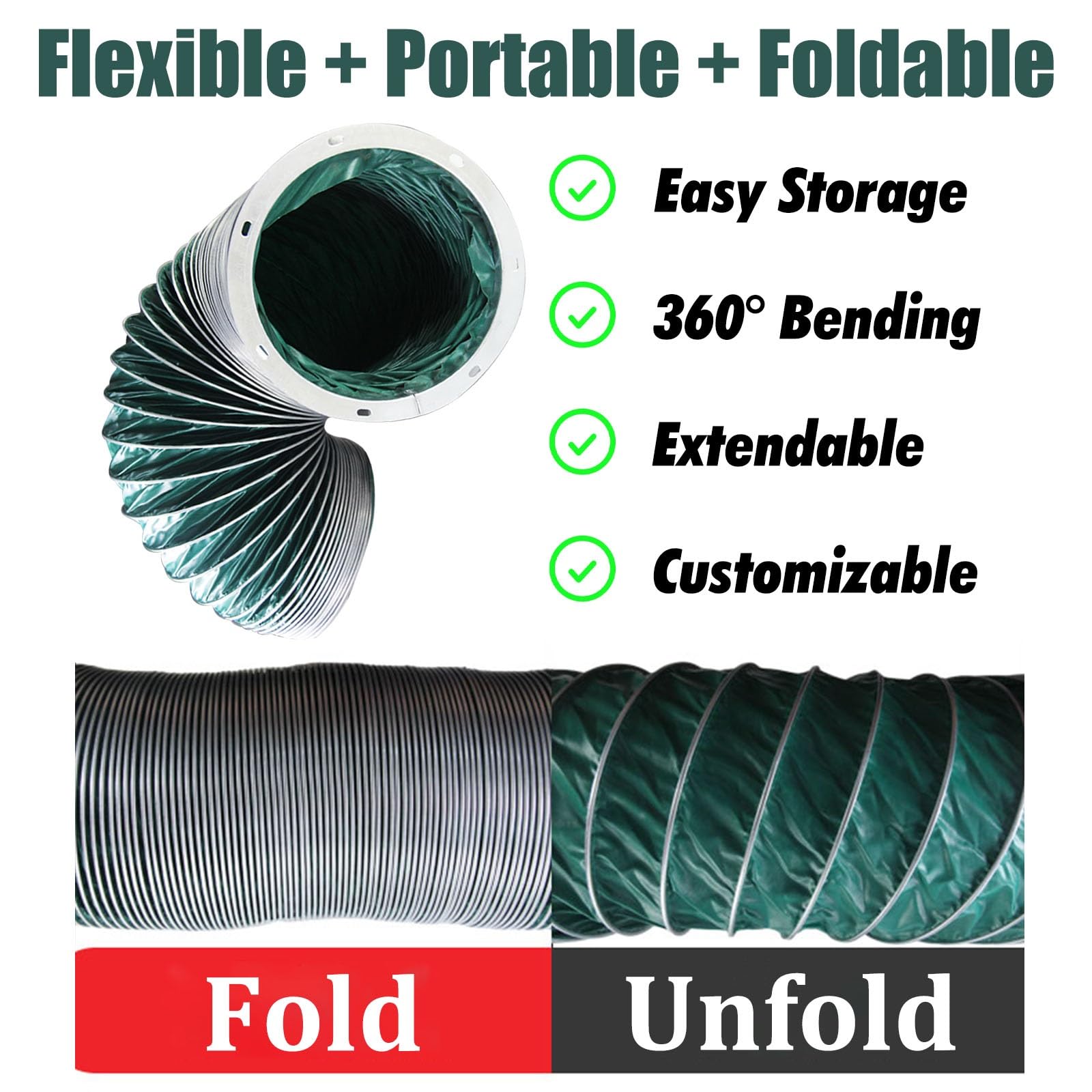 Tubo Flexible Manguera Flexible Extensible Conductos, Ignífuga, Sopladores, Sistemas Aire Extractores Aire, Ventilación Secadoras Alta Resistencia(10ft/3m,19 2/3in/500mm)