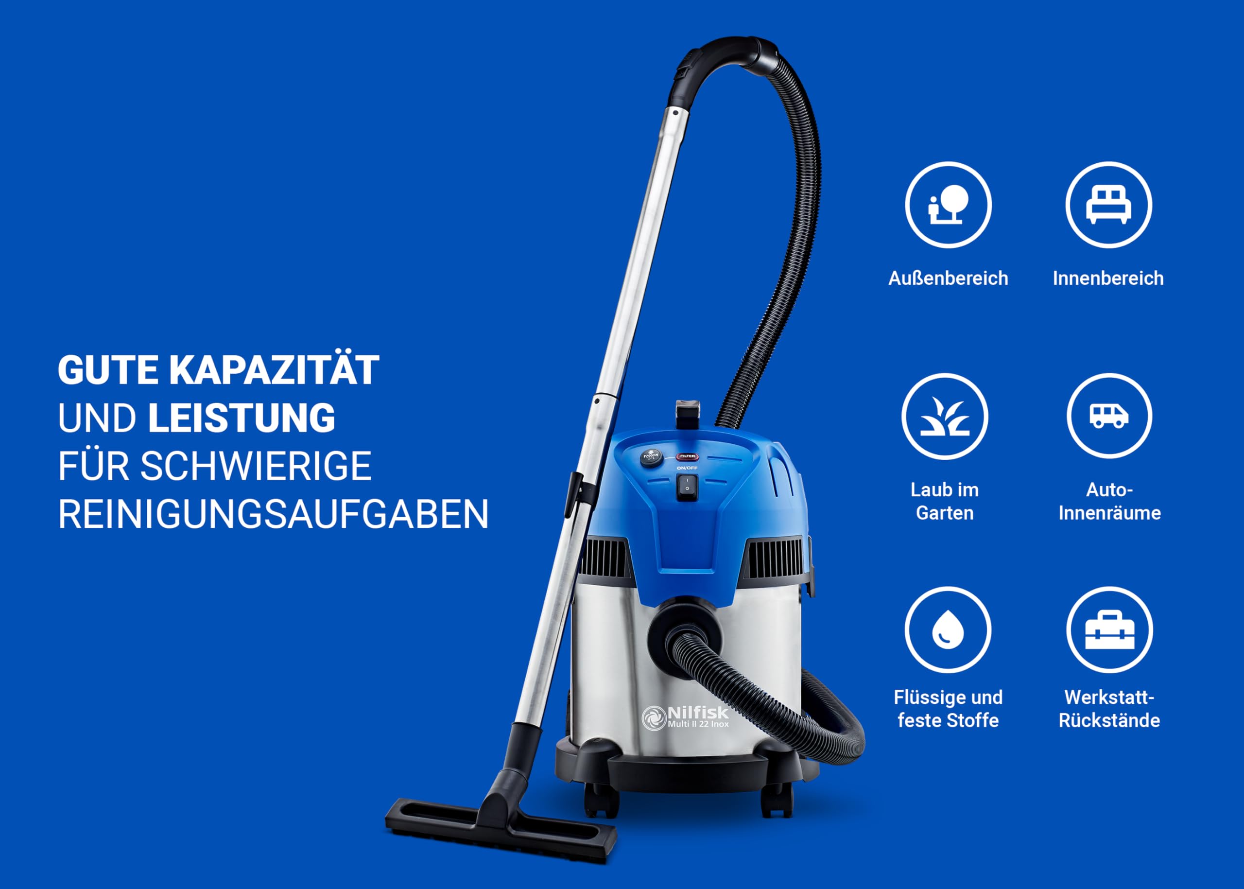Nilfisk Multi II INOX Nass Trockensauger - Staubsauger für Werkstatt 22L – Bild 3