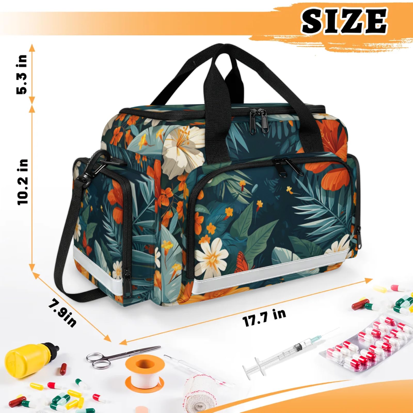 GzLeyigou First Aid Bags Empty, Colorful Florals Emergency Bag First Aid Kit Multiple Compartment Kit Carrier On Call Trauma Bag For Paramedics Emergency Medical Supplies Kit