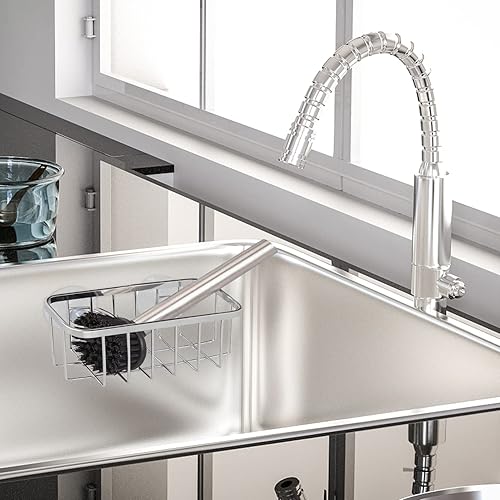 Miniatura 3 de Soporte de esponja para fregadero de cocina, estante de drenaje con ventosa de acero inoxidable estante de almacenamiento para fregadero encimera
