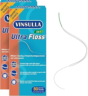 Dental Floss for Braces, Floss Threaders for Bridges and Implants, PTFE & PFAS Free Floss, 80 Pre-Cut Strands (Pack of 2)