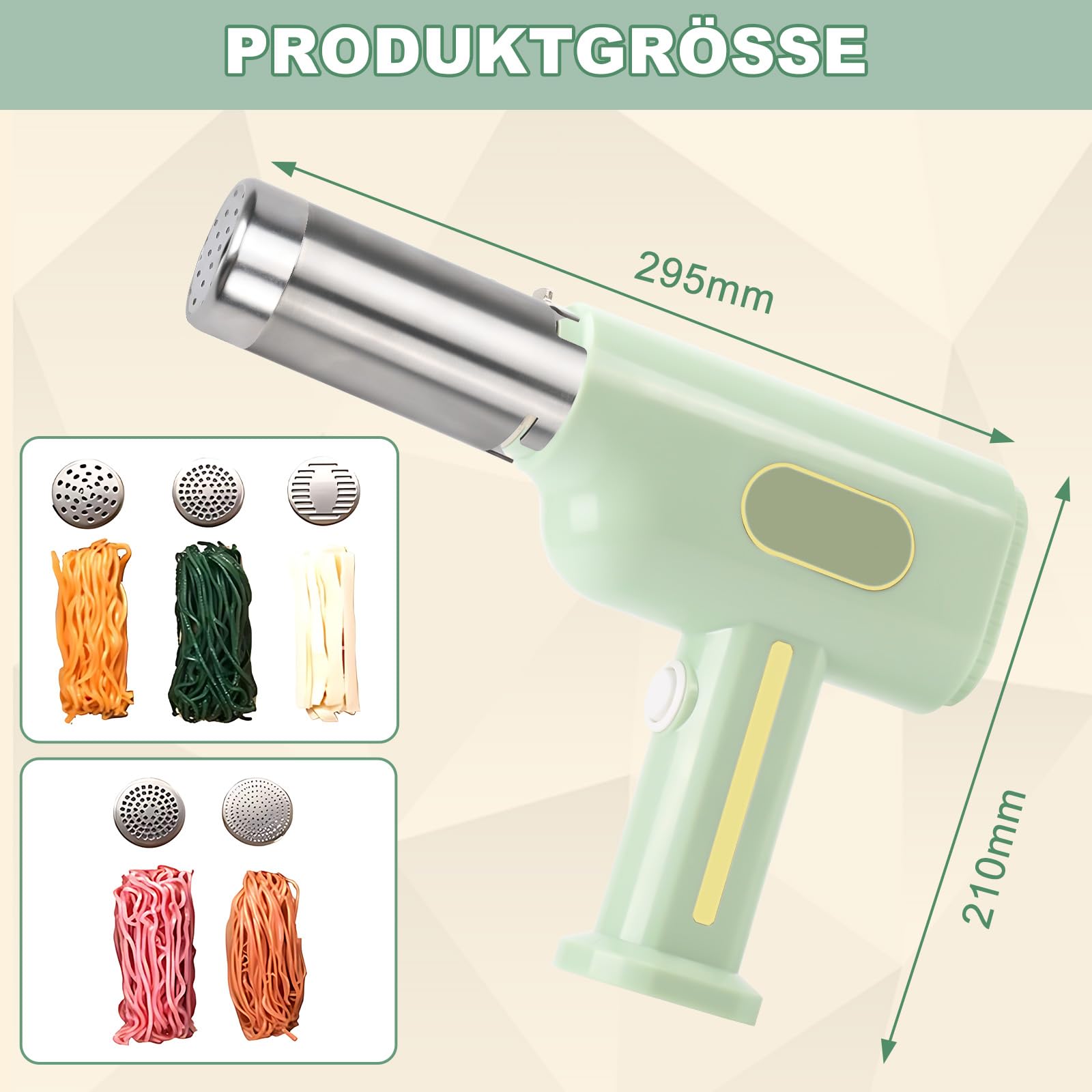 Elektrische Hand Nudelmaschine 2600mAh, Aufladbar Handheld Pasta Presse mit 5 Pressformen