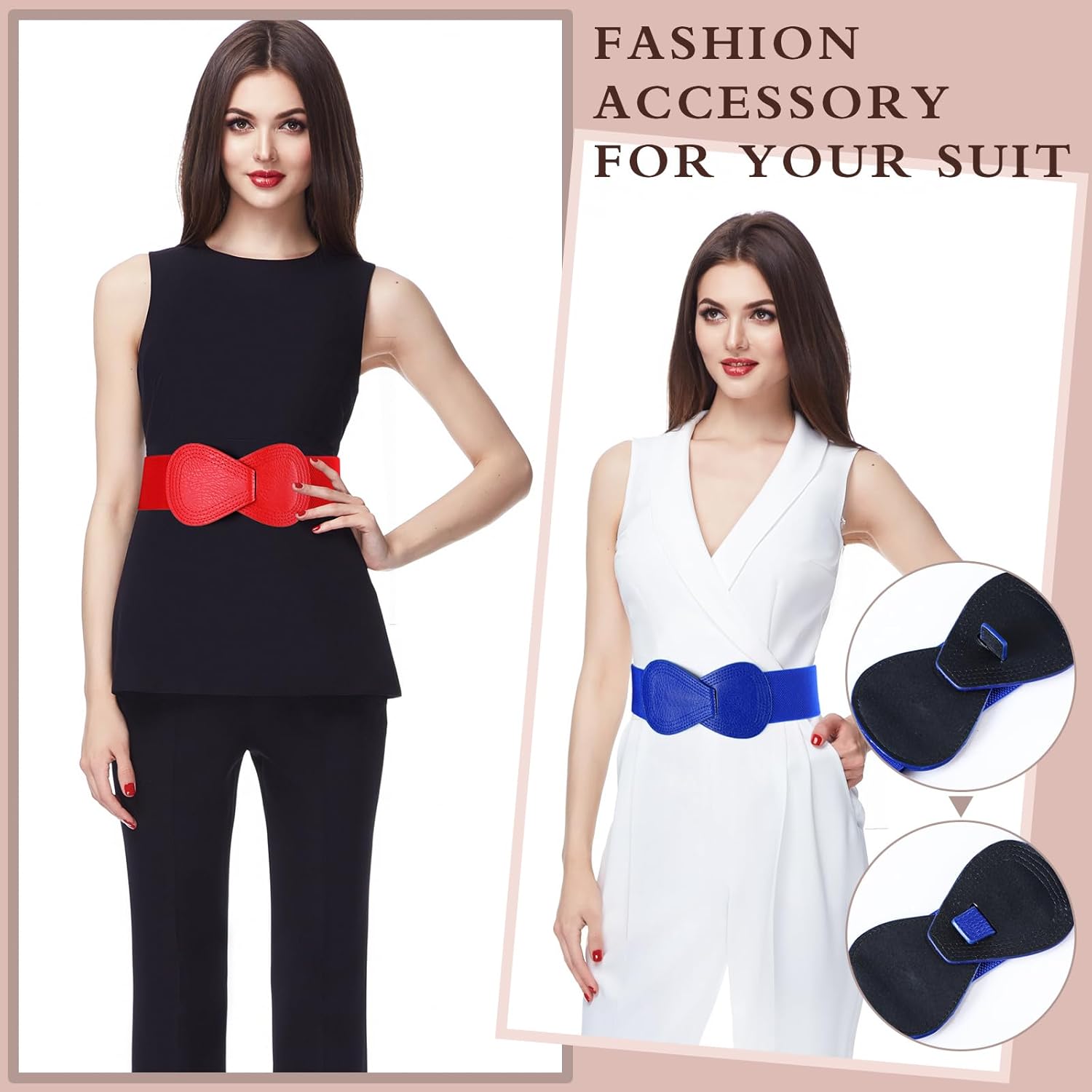 Wesiti 6 Pcs Stretch Belt for Women Dresses Wide Elastic Belt with Interlock Buckle, 6 Colors (Fresh Color, 8 Shaped) - Image 3