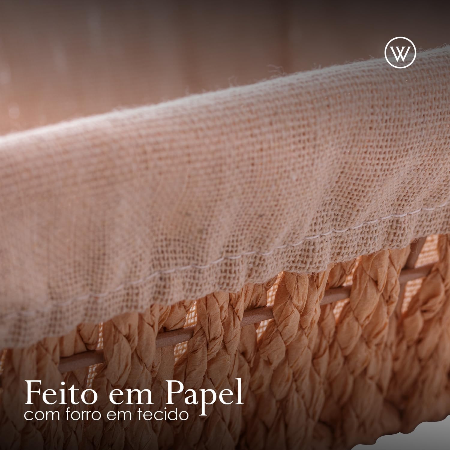 WOLFF - Cesta Retangular de Papel com Forro em Tecido com Alça 31cm x 19cm x 12cm