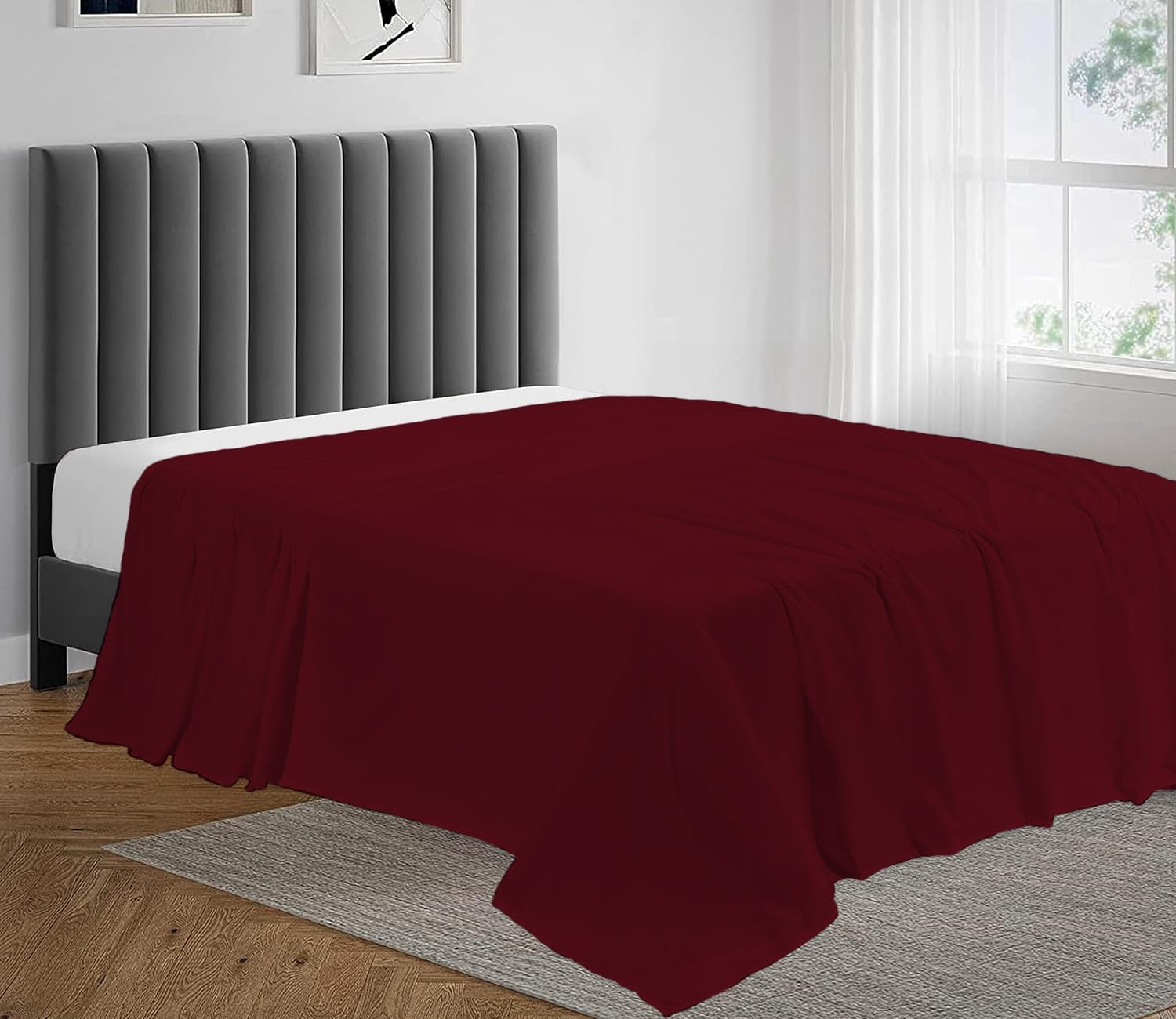 100% Egyptian Cotton Flat Sheet Super Soft 200 Thread Count Single, Double, King, Super King Flat Bed Top Sheets (Burgundy, Double)