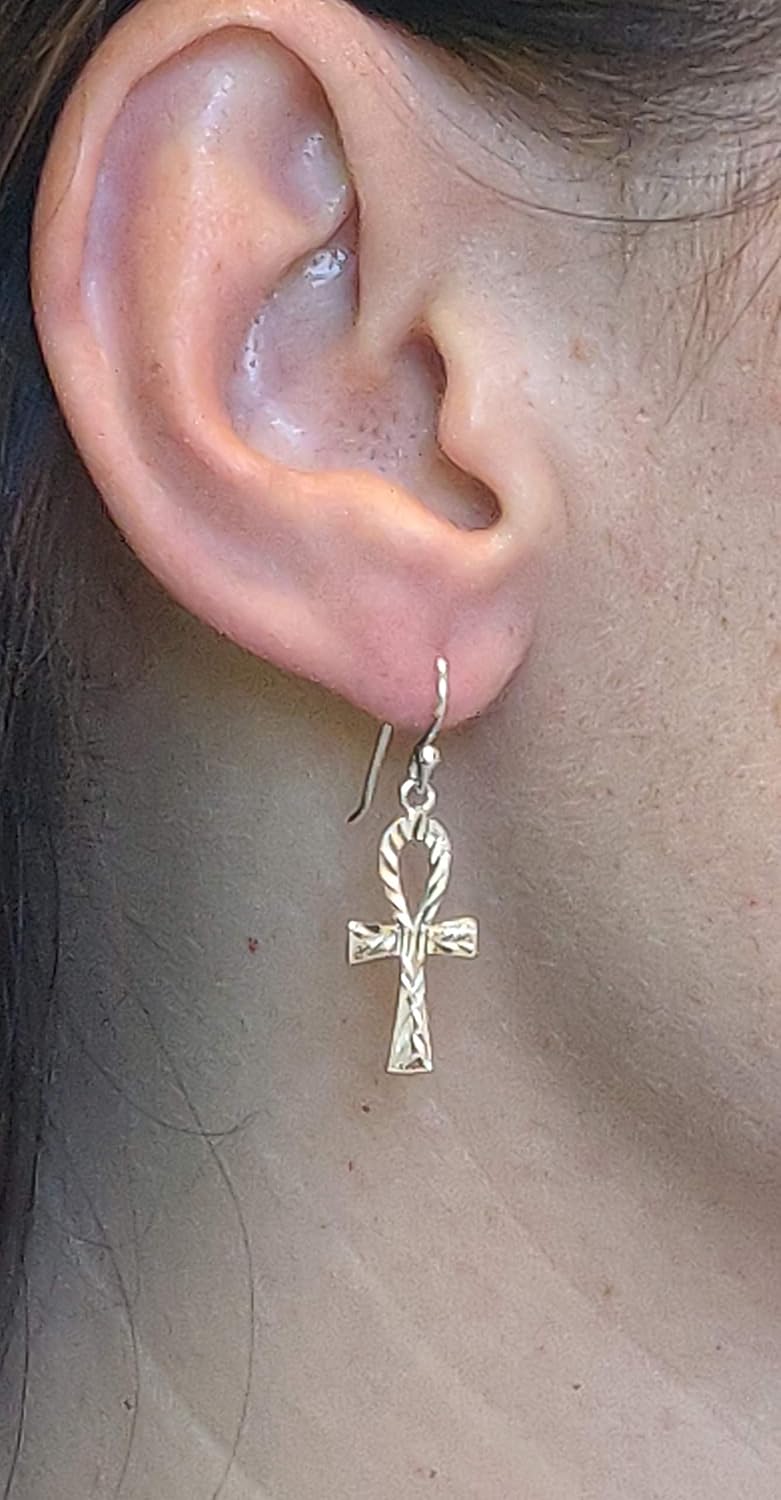 925 Solid Sterling Silver Big Ankh Cross Dangling Earrings, Large Egyptian Dangle Gothic