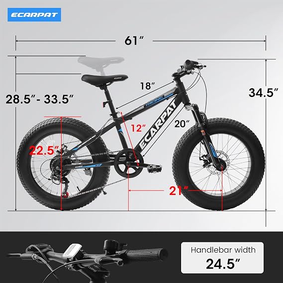 Ecarpat 20 inch Kids Mountain Bike for Boys Girls 7-15 Years Old, All Terrain Mountain Bikes 7-Speed with Mechanical Disc Brakes Front Suspension, Mountain Bicycle Gift for Boys and Girls