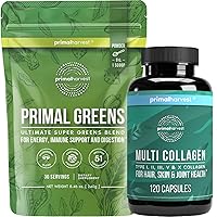 Vista 1 de Primal Harvest Super Greens & Multi Collagen Cápsulas Suplementos para mujeres y hombres – Superfood Greens Polvo y Multi Collagen Peptides Cápsulas