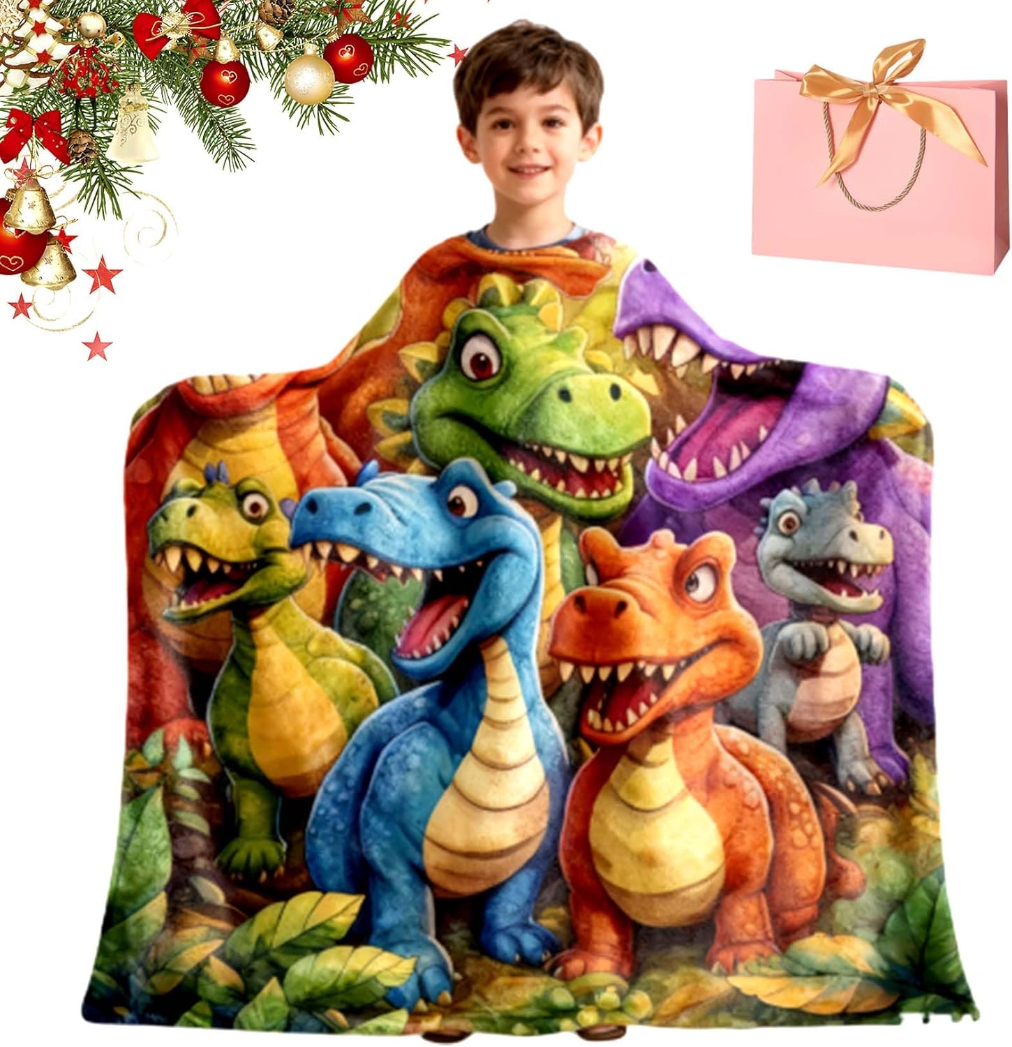 Cute Smiling Dinosaurs HD Digital Print Flannel, Ultra-Soft Dinosaur Blanket for Kids, Cozy Fleece Nap Blanket for Couch, Bed, Sofa, Perfect Christmas Dinosaur Gift for Boys & Girls (59×51 in)
